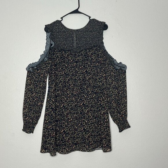Tularosa Sabrina‎ Ruffle Cold Shoulder Floral Chiffon Mini Dress Size Medium - Picture 1 of 9